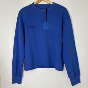 NWT Pangaia Blue Organic Cotton Crewneck Pullover Sweatshirt Raw Hem